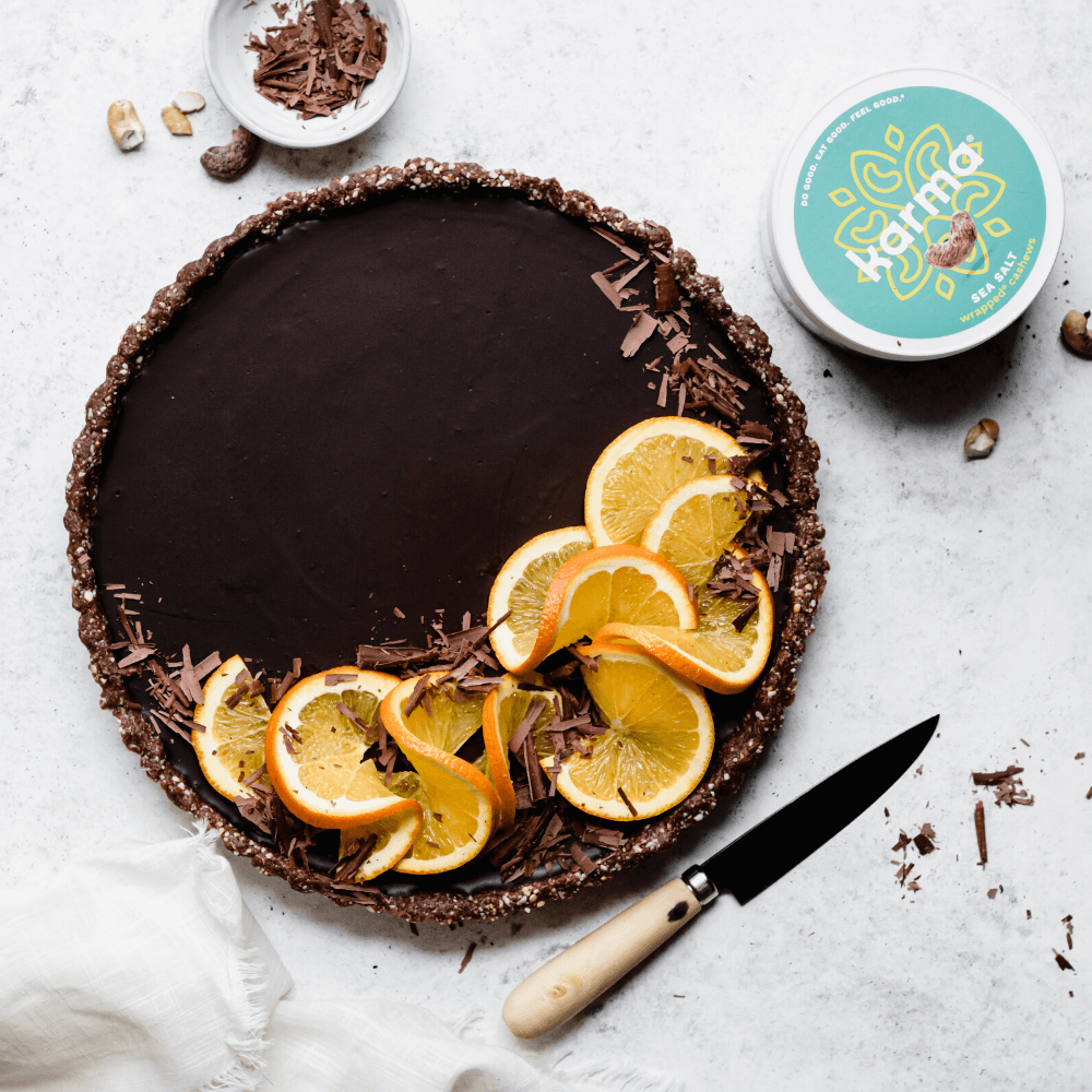 Vegan Orange Chocolate Ganache Tart - KARMA NUTS